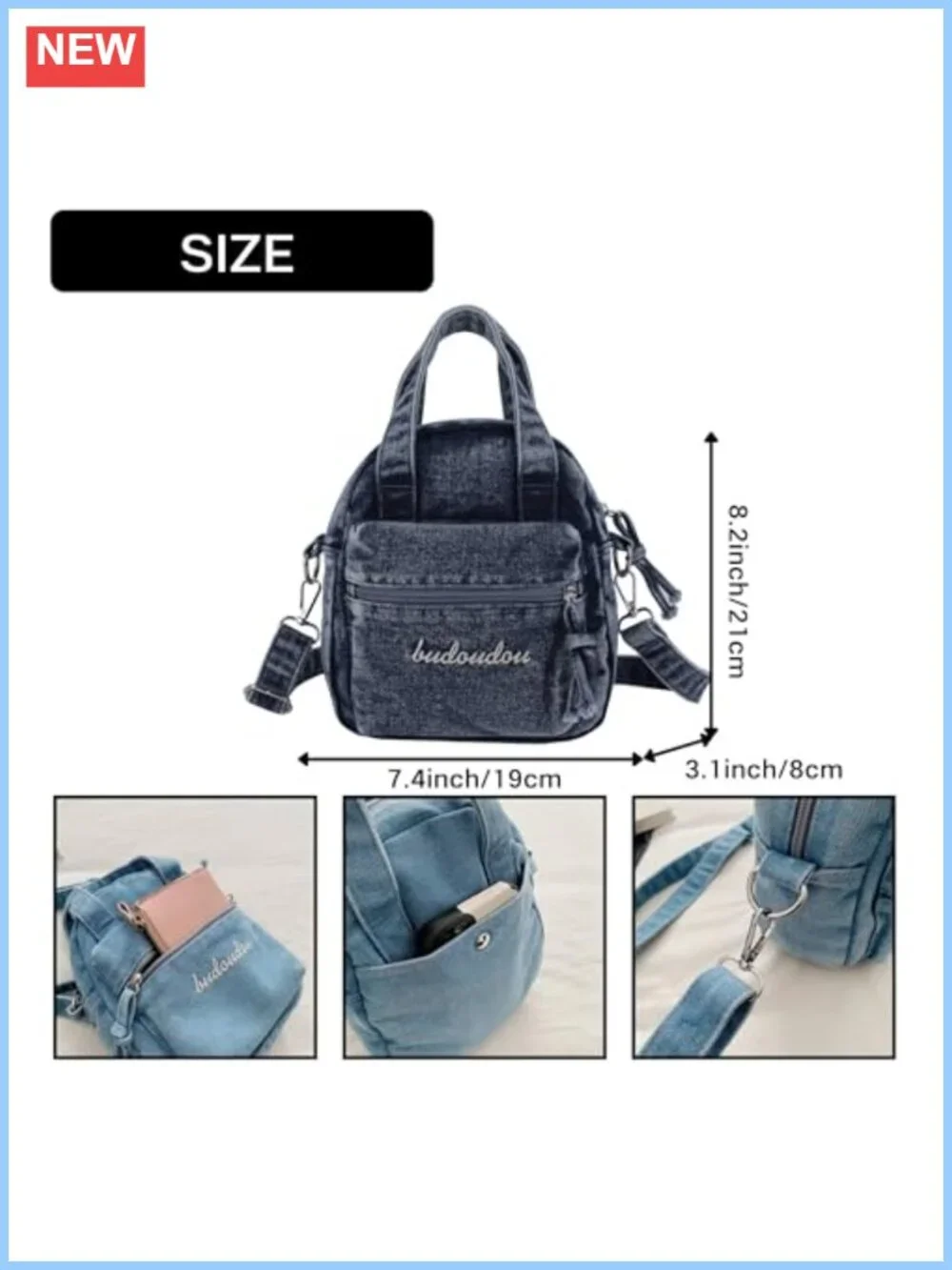 Vintage Y2K Convertible Denim Crossbody Bag Mini Shoulder Handbag